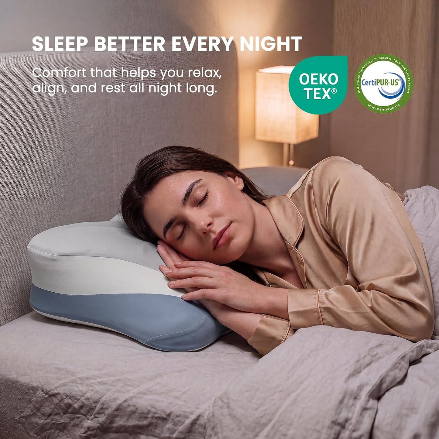 Sweetcrispy Cervical Pillow for Neck and Shoulder - Ergonomic Memory Foam Pillows, Contour Side Sleeper for Adults, Cooling Orthopedic Neck Support for Back Stomach Sleepers, White