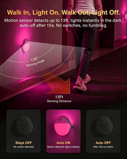 Small Motion Sensor Amber Night Light Battery Operated, Toilet Light | 2 Pack, 3 Modes, Dimmable 1-15lm, Dim Light Soft Glow, No Plug, Wireless Stick on Light for Bedroom, Sleep, Bathroom, Kids