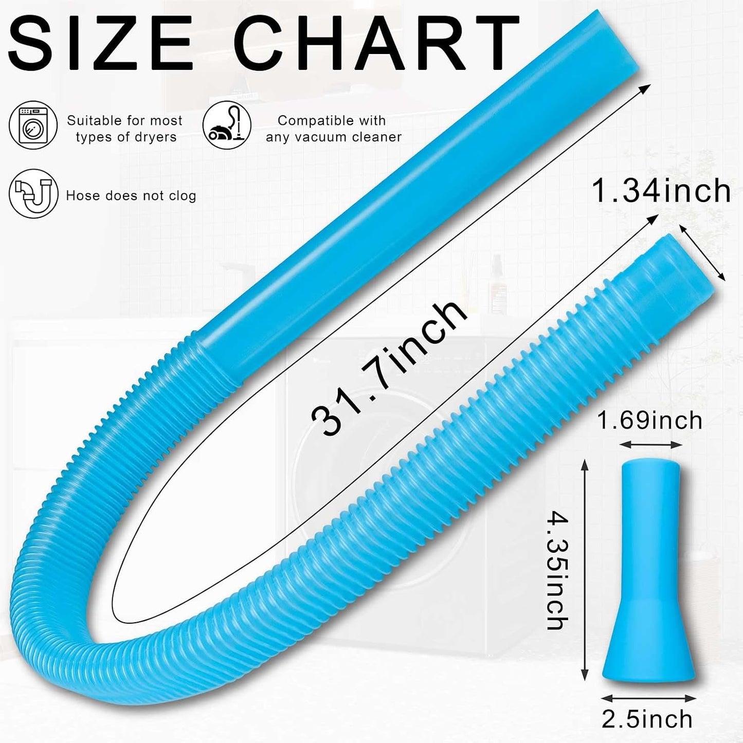 Dryer Vacuum Hose Attachment and Dryer Vent Cleaner Kit Compatible with Most Vacuum Cleaner, Twrrnbv Reusable Lint Trap Cleaning Tool for Dryer Lint Vac Attachment and Fire-Safe Dryer Duct Cleaner