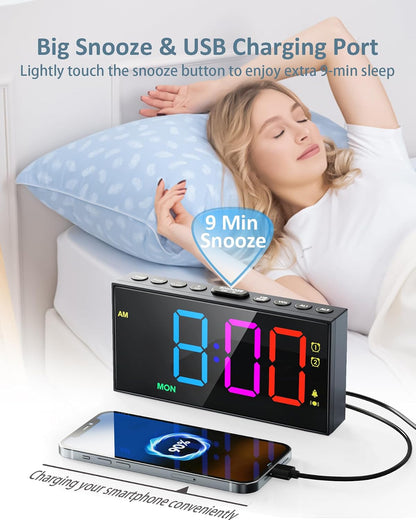 Roxicosly Vibrating Alarm Clock with Bed Shaker for Heavy Sleepers, 3-Level Vibration, Dual Alarms with Weekday & Weekend Mode, Large Digits, Dimmer, Snooze, USB Charger, Battery Backup