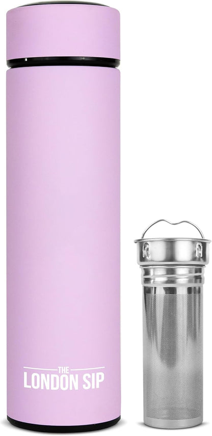 London Sip Multi-Purpose Tea Infuser Travel Mug and Tumbler Fruit Infuser Flask Hot and Cold Double Wall Stainless Steel Thermos with Extra-Long Infuser, Midnight Teal