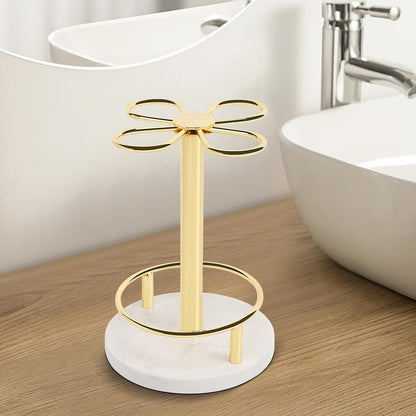 Toothbrush Holder Stand for Bathroom, Metal Toothbrush Organizer with Marble Base, Toothbrush Storage Collection for Family, Suitable for Home Hotel Countertop Vanity (Small, Matte Black)