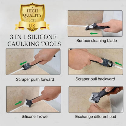 Caulking Tool 5 in 1, Caulk Remover & Silicone Sealant Finishing Kit with Grout Scraper and 6 Silicone Pads, Ideal for Kitchen, Bathroom, and Window Sealing