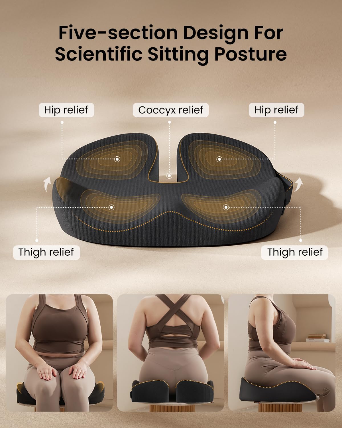ProtoArc Seat Cushion, Office Chair Cushion for Sciatica, Black | Coccyx Cushion, Ergonomic Memory Foam Seat Cushion for Car, Home, Pressure Relief Pad for Hip, Tailbone, All Day Comfort