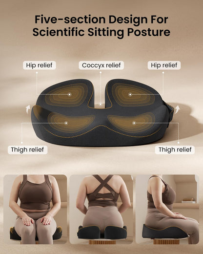 ProtoArc Seat Cushion, Office Chair Cushion for Sciatica, Black | Coccyx Cushion, Ergonomic Memory Foam Seat Cushion for Car, Home, Pressure Relief Pad for Hip, Tailbone, All Day Comfort