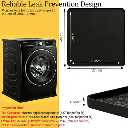 Washing Machine Drain Pan, 26x26 Inch Silicone Mat with Raised Edge, Waterproof Leak Protector Tray for Under Washer and Dryer, Anti-Slip and Foldable Laundry Room Mat
