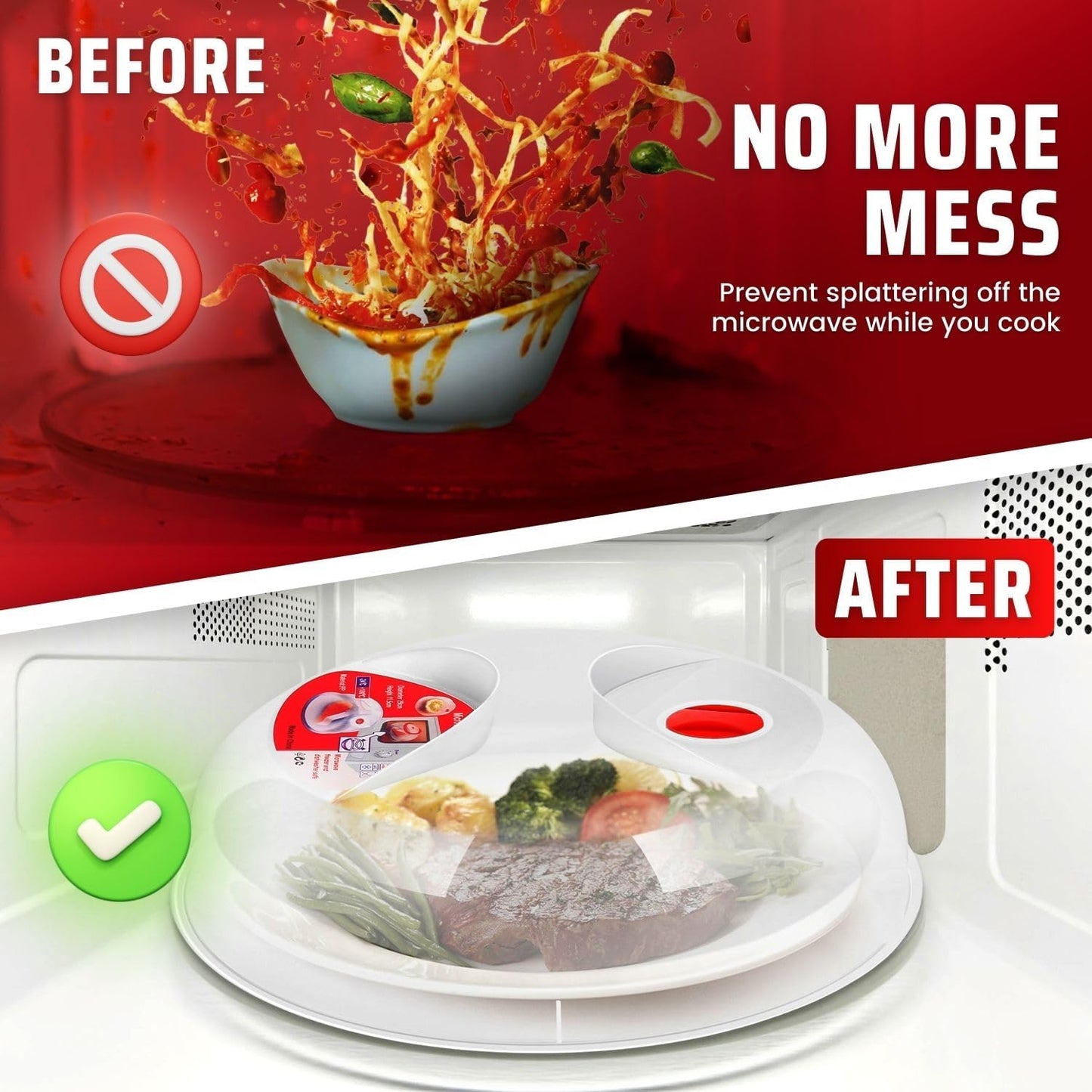 Flexzion 10.5 Inch Microwave Splatter Cover - BPA-Free Anti-Splatter Microwave Cover with Adjustable Steam Vent, Dishwasher Safe, Transparent Plastic Food Covers for Microwave Cooking | Transparent Dishwasher-Safe Plate Cover with Adjustable Steam Vent