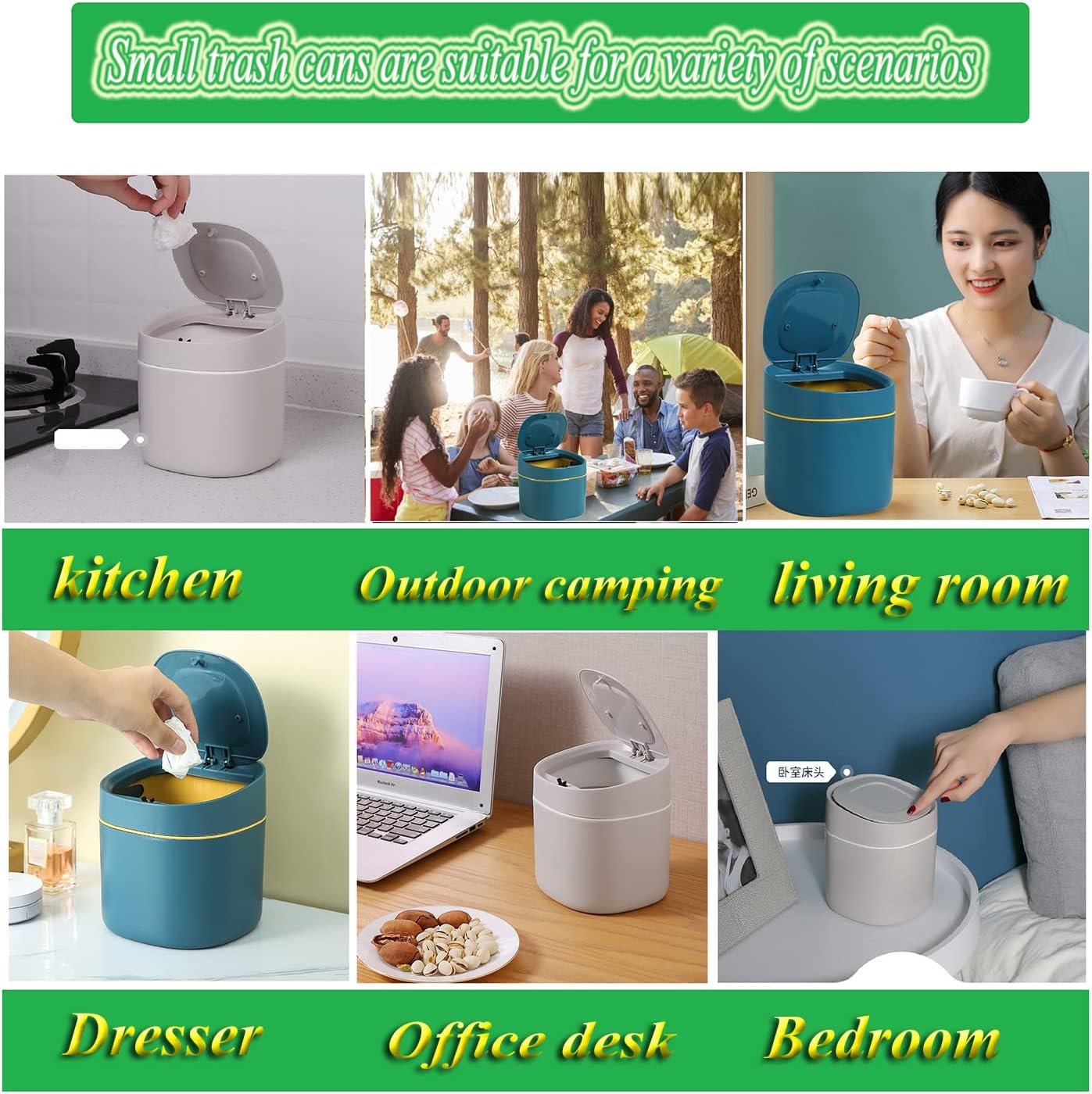 LTWQLing Mini Trash Can with Lid - Removable Small Garbage Can, Tiny Plastic Trash Bin, Pop Up Countertop Wastebasket, Counter Garbage Lint Bin for Bathroom,Office,Kitchen,Desk,Coffee Table(White)