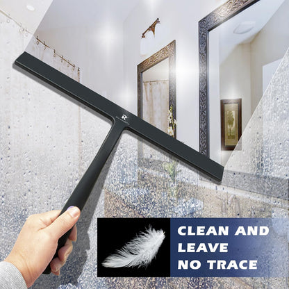 12 Inch Silicone Shower Squeegee for Glass Doors with Microfiber Cloth & Hook, Streak-Free Window Cleaner for Bathroom Mirror Tile Car, No-Scratch Squeegee with Rustproof Metal Core (Black)