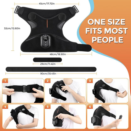 Cordless Shoulder Heating Pad with Massage & Magnetic Remote Control | Heated Shoulder Wrap for Pain Relief, Shoulder Massager for Rotator Cuff, 5 Heats & 5 Vibrations, 3 Auto Shut-Off Timers