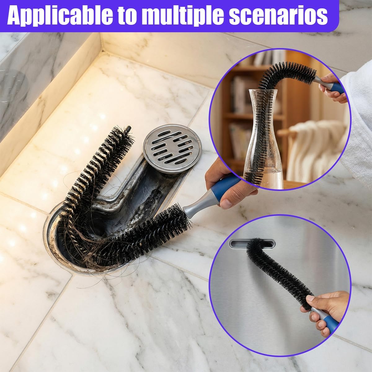 Car Engine Cleaning Brush with Long Handle, Flexible Hard Bristle Auto Detailing Brushes Kit with Hanging Hole, Bendable Car Wash Brush for Radiator Dryer Vent/Refrigerator Coil (1PC)