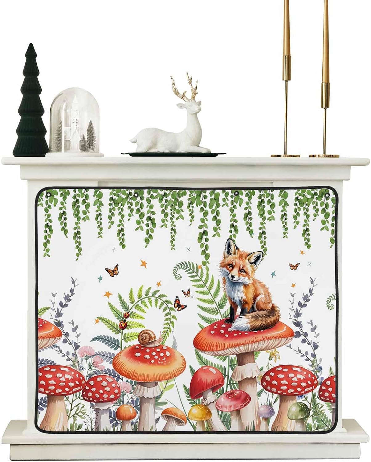 Magnetic Fireplace Cover Red Mushroom Fox Fireplace Screen Decorative Eucalyptus Leaves Butterfly Black Insulation Fireplaces Blocker Save Energy Fireplaces Draft Stopper Covers for Living Room 36x30