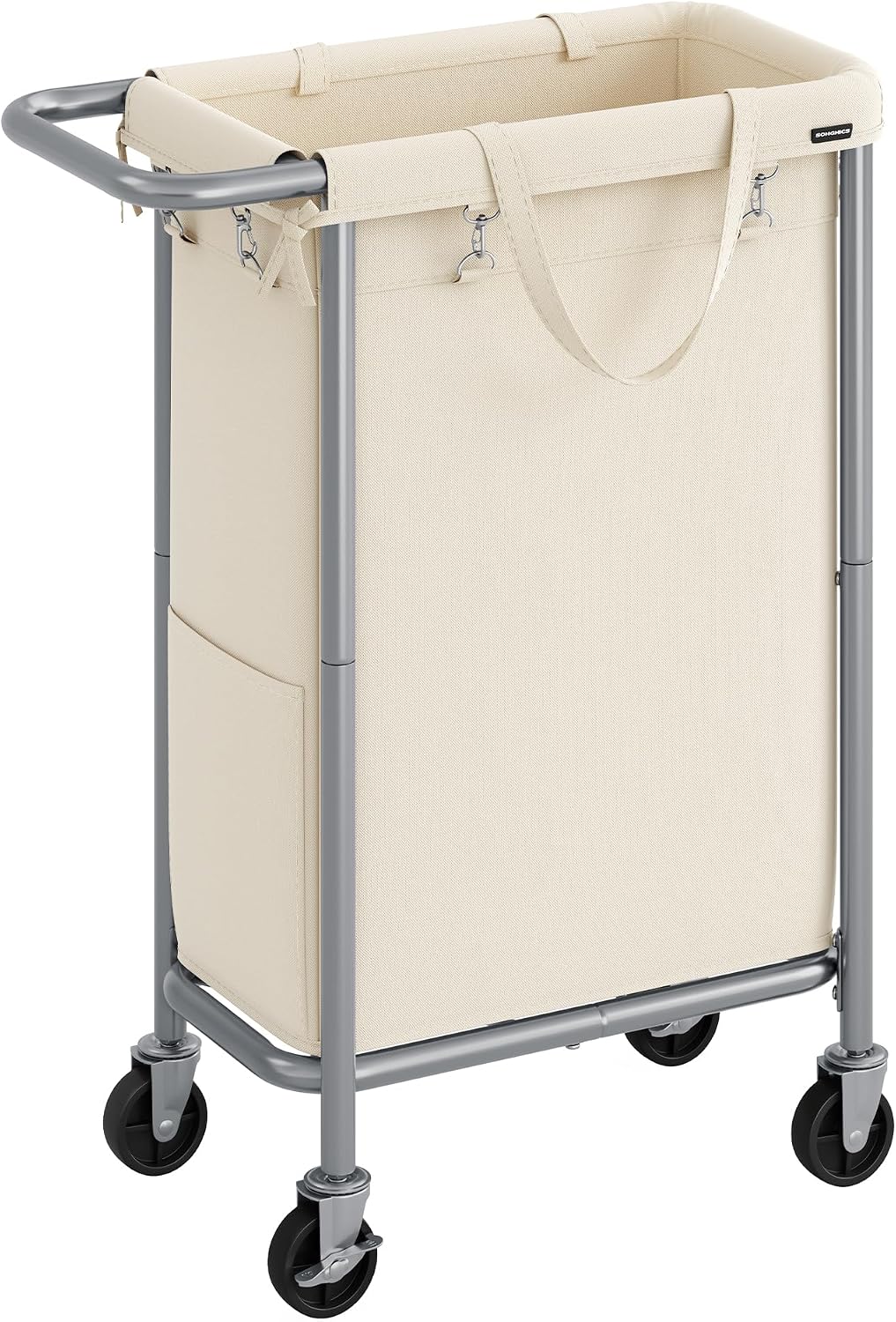 SONGMICS Laundry Basket with Wheels, 4-Section Rolling Laundry Hamper, 68.6 Gallons (260 L), Removable Liner, Steel Frame with Handle, 43.3 x 15.4 x 31.9 Inches, Cream White URLS014W01