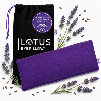 Lotus Lavender Eye Pillow - Weighted Mask for Yoga & Sleep | NOLAVA Sleep & Wellbeing App included; warm or cool headache relief; organic cotton, lavender-flaxseed fill.