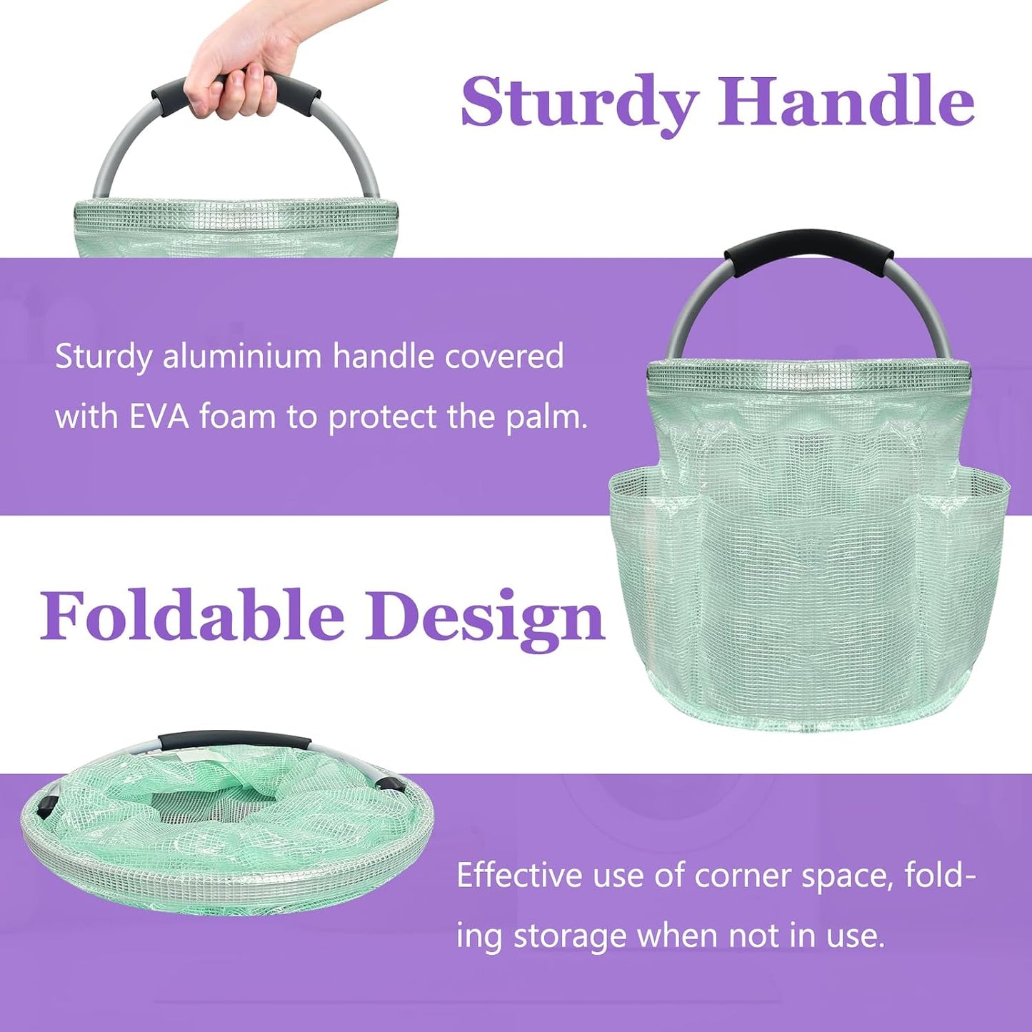 17L Cleaning Caddy with Handle and 6 Pockets, Foldable Cleaning Supply Caddy, Portable Shower Caddy in 600D Oxford Fabric, Multifunctional Storage Basket for Camping, Gardening, Black