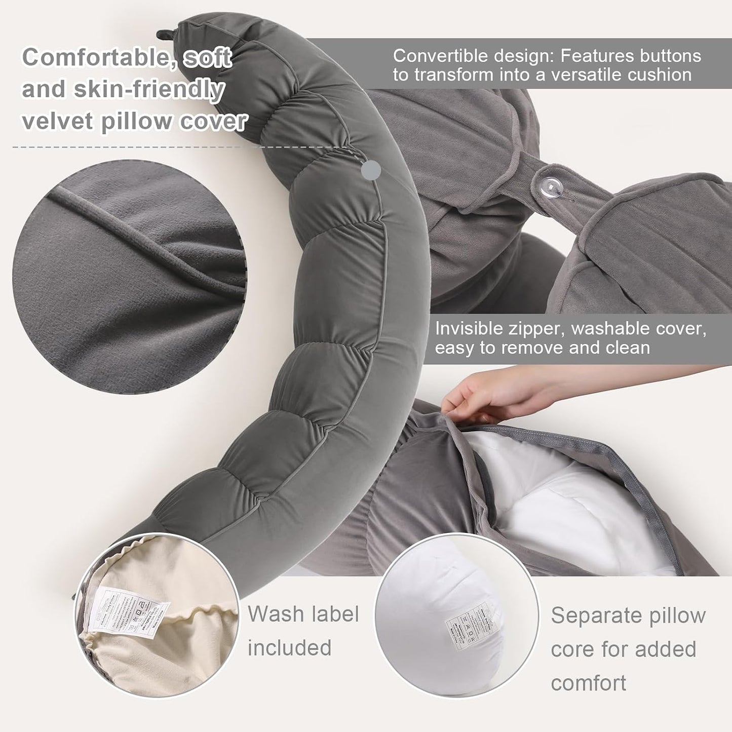 Peallow(Pat. Pend) – Long Round Body Pillow for Adults, Bolster Pillow for Sleeping, Soft and Supportive Pillow for Sleeping & Lumbar Support (Green-White, 29.5")