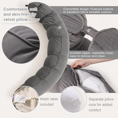 Peallow(Pat. Pend) – Long Round Body Pillow for Adults, Bolster Pillow for Sleeping, Soft and Supportive Pillow for Sleeping & Lumbar Support (Green-White, 29.5")