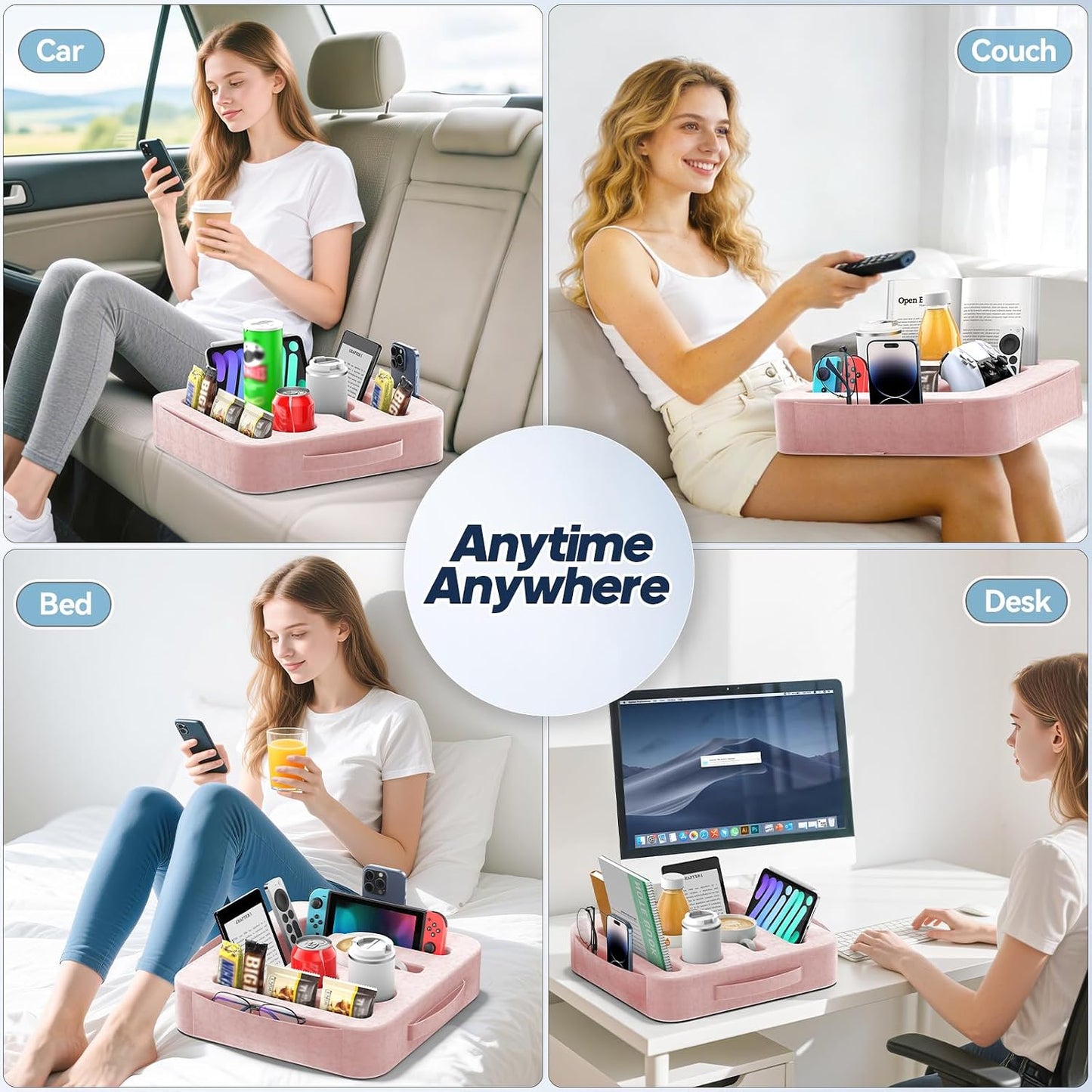 Couch Cup Holder Pillow, Sofa and Bed Caddy for iPad, Kindle, Switch, Game Controller, Remotes, Phones, Small-Sized Cup & Drink Holder for Couch, Bed, Desk, Car, Beach, Bathroom Cup Holder