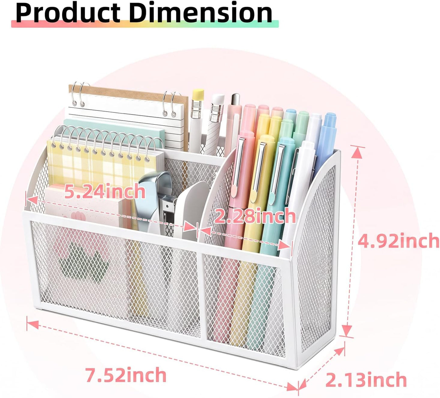 Magnetic Pencil Holder, Magnetic Organizer for Locker Accessories, Black | Mesh Marker Holder with Strong Magnets and 3 Compartments for Whiteboards Refrigerators and Magnetic Lockers