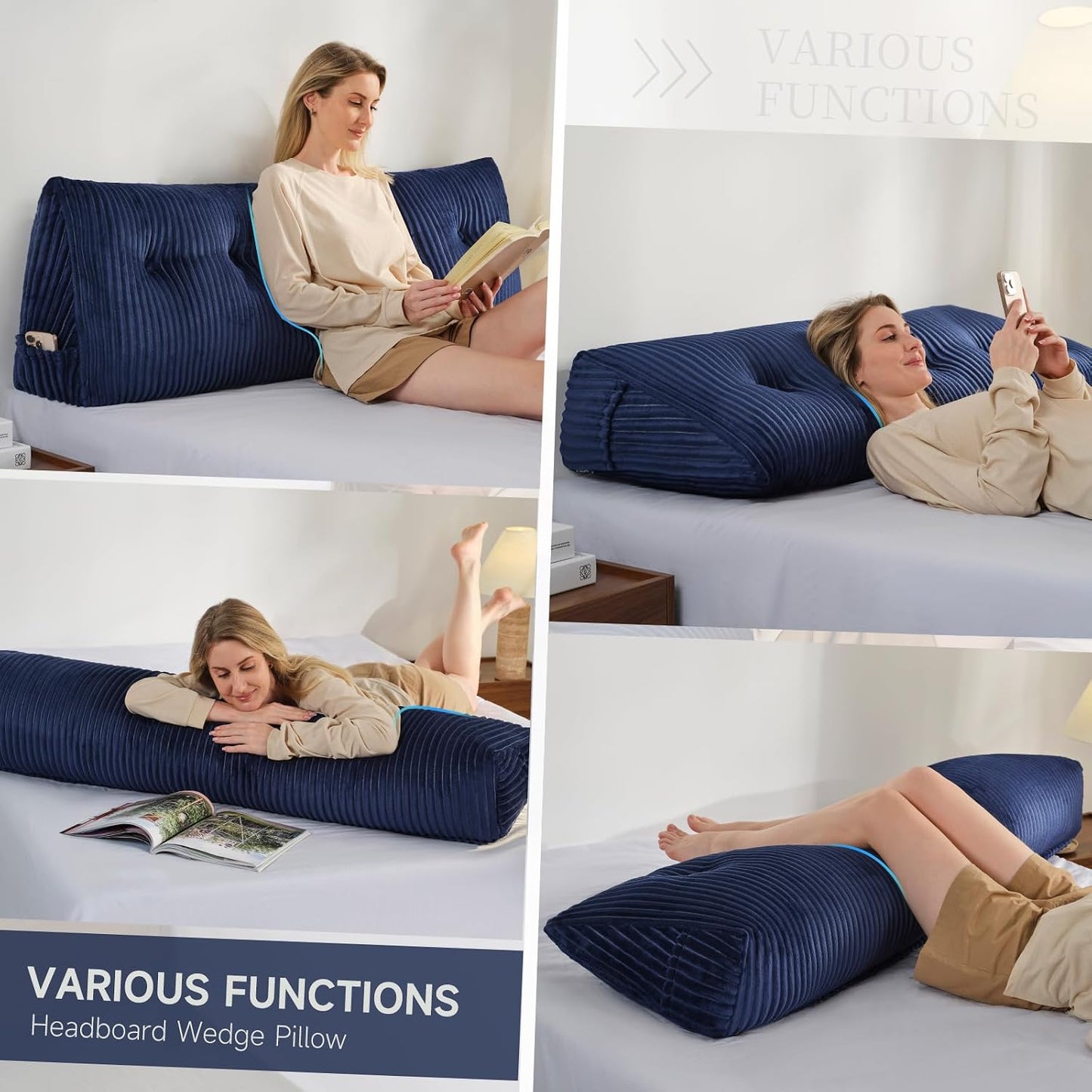Z-hom Headboard Pillow, Wedge Backrest Cushion, Queen Size,NO Roll Pillow | Grey Triangular Backrest Cushion Equipped,NO Roll Pillow,Ideal for Reading,Sitting Up in Bed&Filling Headboard Gaps