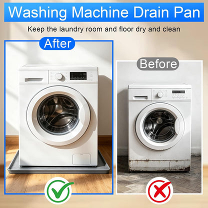 Silicone Washing Machine Drain Pan, 32"x 30" Raised Edge Drip Tray | Thickened silicone; Anti-slip & anti-vibration; Soft & foldable; Protect floors & laundry rooms; Fits most washer or dryer