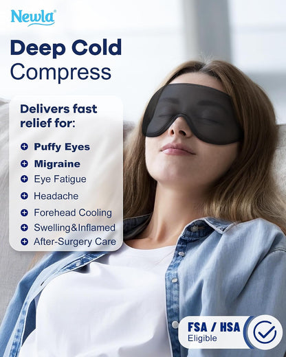 Cooling Gel Eye Mask for Puffy Eyes, Larger Full-Eye Contour Cold Compress | Ice-Cold Gel Therapy, Forehead & Upper Cheek Cooling Relief, Reusable Ice Pack for Eyes, FSA Eligible Items HSA, Black