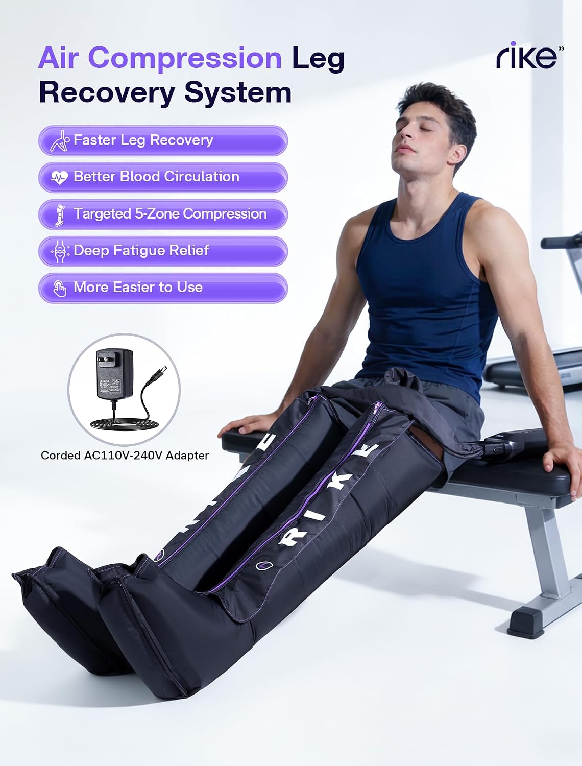 RIKE Leg Compression Massager with Heat for Circulation and Pain Relief FSA | [2026 Upgraded] 5 Chamber Full Leg Zipper Boots, 6 Modes & 3 Heat Levels, Air Recovery Massage for Athletes, Gift for Mom Dad