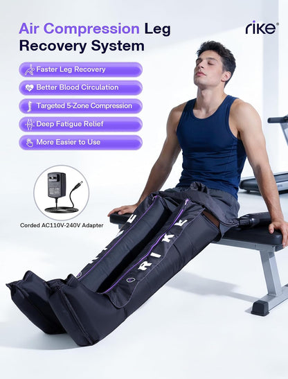 RIKE Leg Compression Massager with Heat for Circulation and Pain Relief FSA | [2026 Upgraded] 5 Chamber Full Leg Zipper Boots, 6 Modes & 3 Heat Levels, Air Recovery Massage for Athletes, Gift for Mom Dad