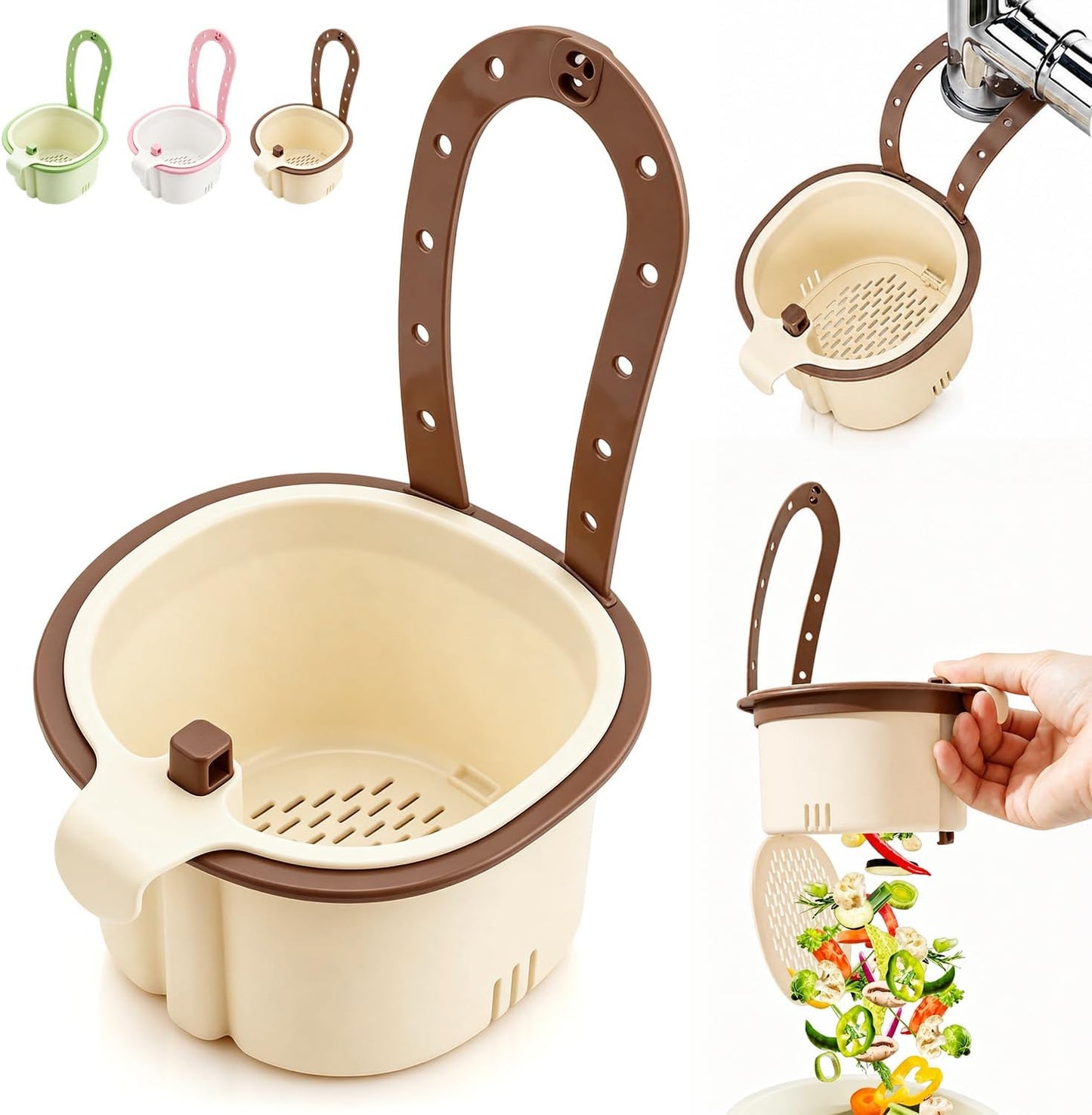Sink Filter Basket, Kitchen Sink Strainer Basket with Self-Cleaning & One-Touch Press, Hanging Sink Drain Basket for Draining, Washing, Storage, 5.7x5.1x3.5 Inches (Green)