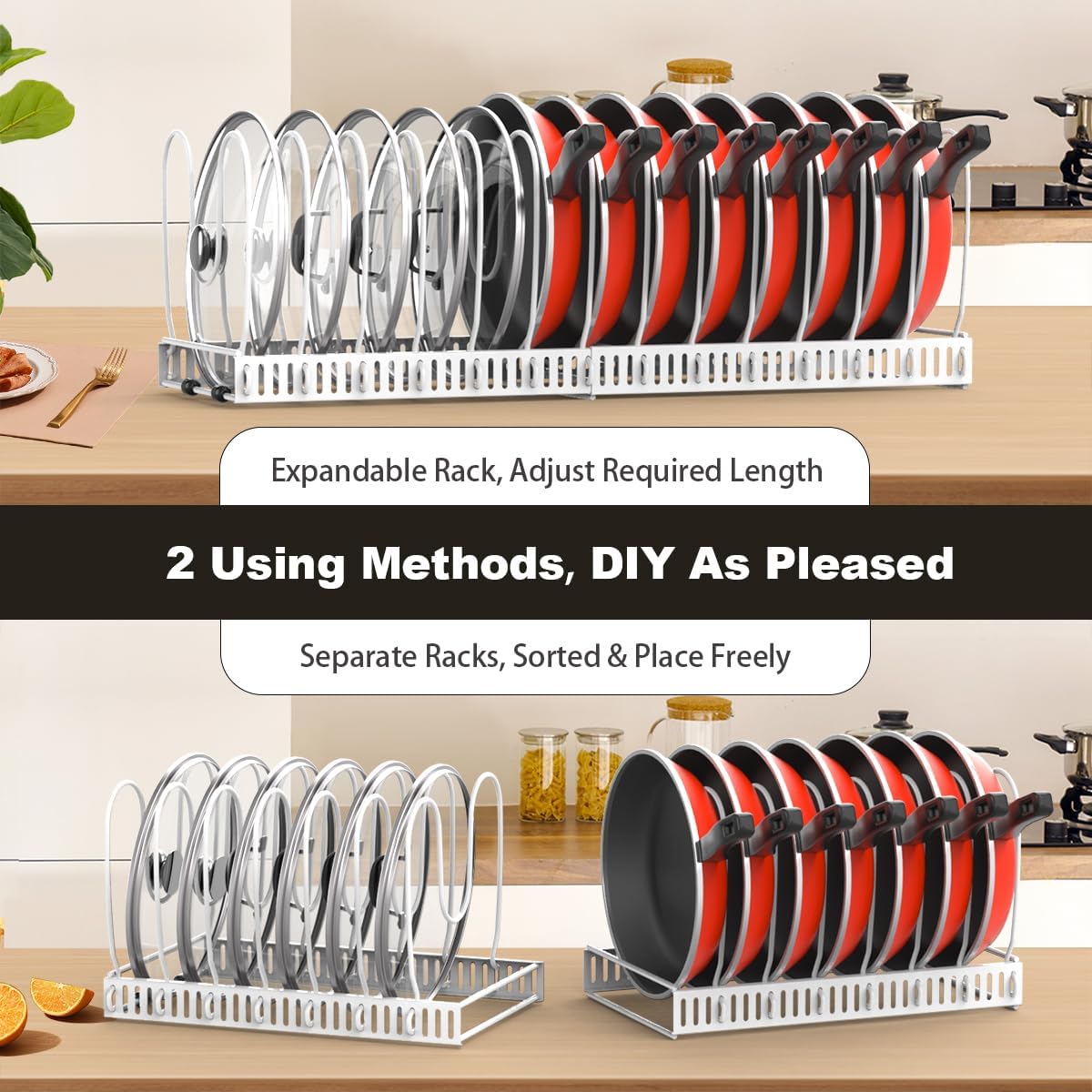 Housolution Pot and Pan Lid Organizer Holder Storage Rack, Black | 12"-23" Expandable, 14 Adjustable Dividers, Sturdy Metal Construction, Easy Assembly