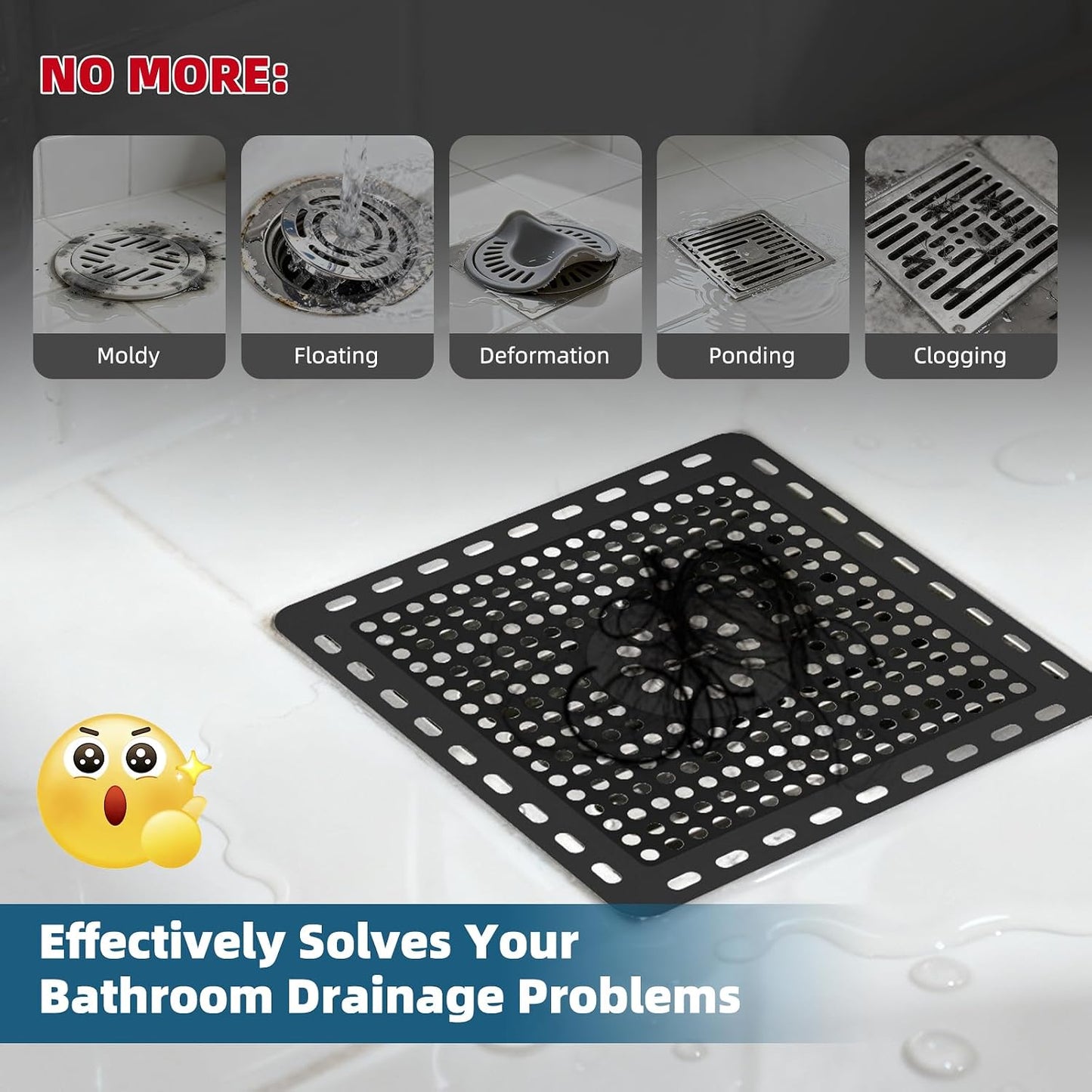 Hibbent Upgraded Shower Drain Hair Catcher for Bathroom Floor 4" Drain, Anti-Clogging Shower Drain Cover, Stainless Steel & Silicone Drain Strainer with Handle, Shower Drain Protector, Grey