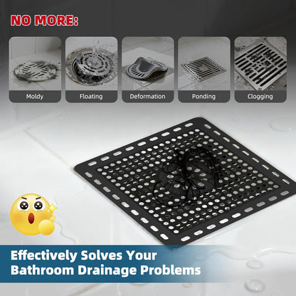 Hibbent Upgraded Shower Drain Hair Catcher for Bathroom Floor 4" Drain, Anti-Clogging Shower Drain Cover, Stainless Steel & Silicone Drain Strainer with Handle, Shower Drain Protector, Grey