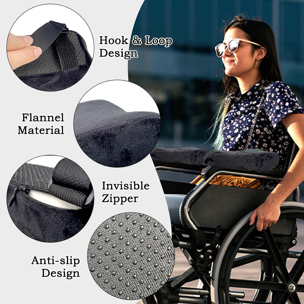 EDWERD Elderly Wheelchair Armrest Pad - Mobility Scooter Elbow Pillow Tray Soft Cushion Memory Foam Arm Stabilizer Accessories, 1PCS