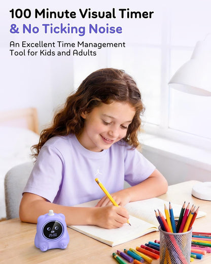Visual Timer for Kids, 100 Min, Rechargeable Countdown Timers, Adjustable Sound Alert, Adjustable Brightness, Productivity Timers for ADHD, Silent Operation, Desk Time Management Tool for Toddler