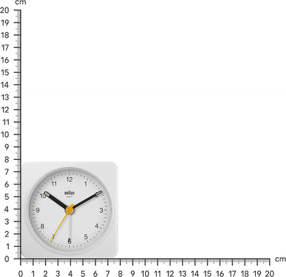Braun Classic Analogue Alarm Clock with Snooze and Light, Quiet Quartz Sweeping Movement, Crescendo Beep Alarm in White, Model BC03W.