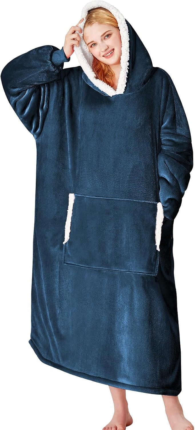 yescool Wearable Blanket Hoodie, Flannel Sherpa Fleece Blanket Sweatshirt for Adults Women Men,One Size Fits All - Colors A
