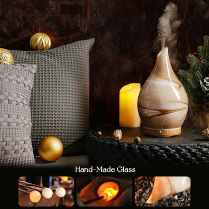 Porseme 280ml Remote Essential Oil Diffuser 3D Glass Ultrasonic Mist 7H | Elegant Handmade Glass Aroma Diffuser with 7-color LEDs, Quiet Aromatherapy and Safe Auto Shut-off, Perfect for Gifts
