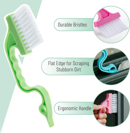 Slick- Window Track Cleaning Brush, 2 Pack, Yellow/Purple Ergonomic Handle, Built-in Scraper, Multipurpose, Window Track Cleaning Tools