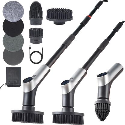 Electric Spin Scrubber, IPX7 Waterproof Shower Scrubber with 7 Brush Heads | 2.5N·m Torque Power Scrubber for Bathroom Grout Tile Bathtub Cleaning, Cordless with LED Display & Extendable Handle