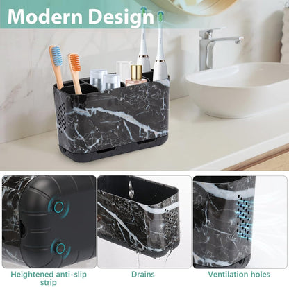 Boperzi Toothbrush and Toothpaste Holder Drainage for Bathroom Countertop with Adjustable Dividers, Large Toothpaste Caddy Organizer Storage Rustic Decor Set Anti-Slip for Shower,Family,Kids Gray