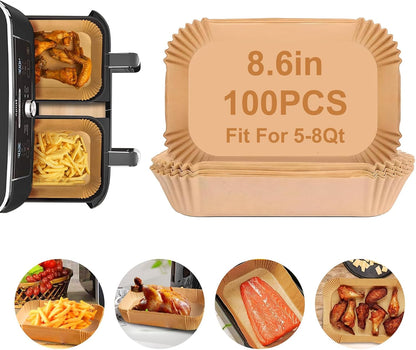 Air Fryer Liners Disposable Paper,100Pcs Airfryer Paper Liners,Non Stick Parchment Paper Liners,Food Grade Air Fryer Accessories for Microwave Oven Steamer 6.3inch Round