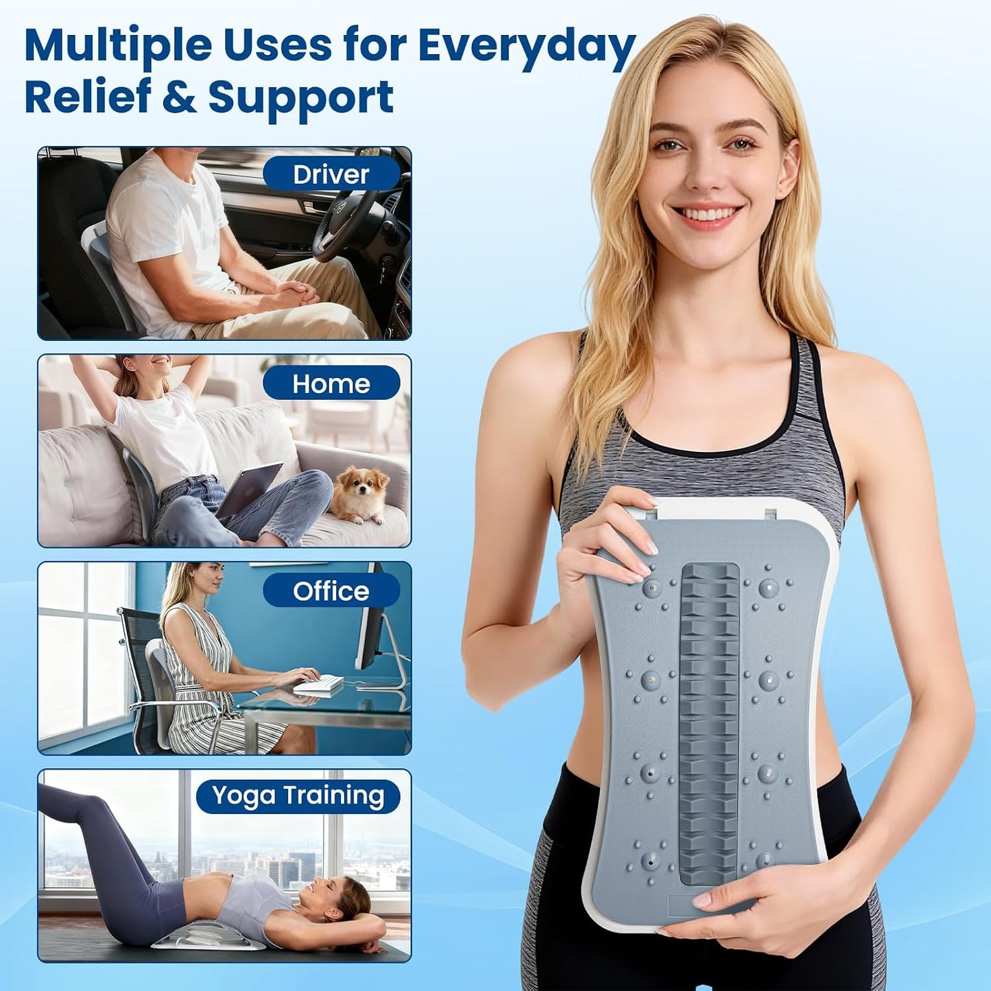 Adjustable Back Stretcher for Lower Back Pain Relief | Lumbar Back Board, Back Cracking Device for Scoliosis, Spinal Decompression, Multi Level Back Massager for Posture Improve