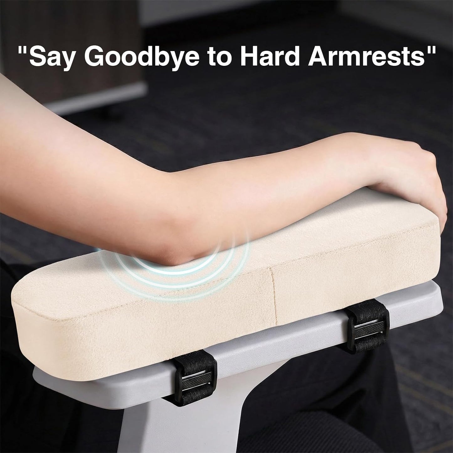 Smiry Memory Foam Office Chair Armrest Pads, Non-Slip Armrest Cushion | Ergonomic Arm Rest Pads with Adjustable Buckles and Straps, Elbow Relief for Desk, Gaming & Wheelchair, Black, Set of 2