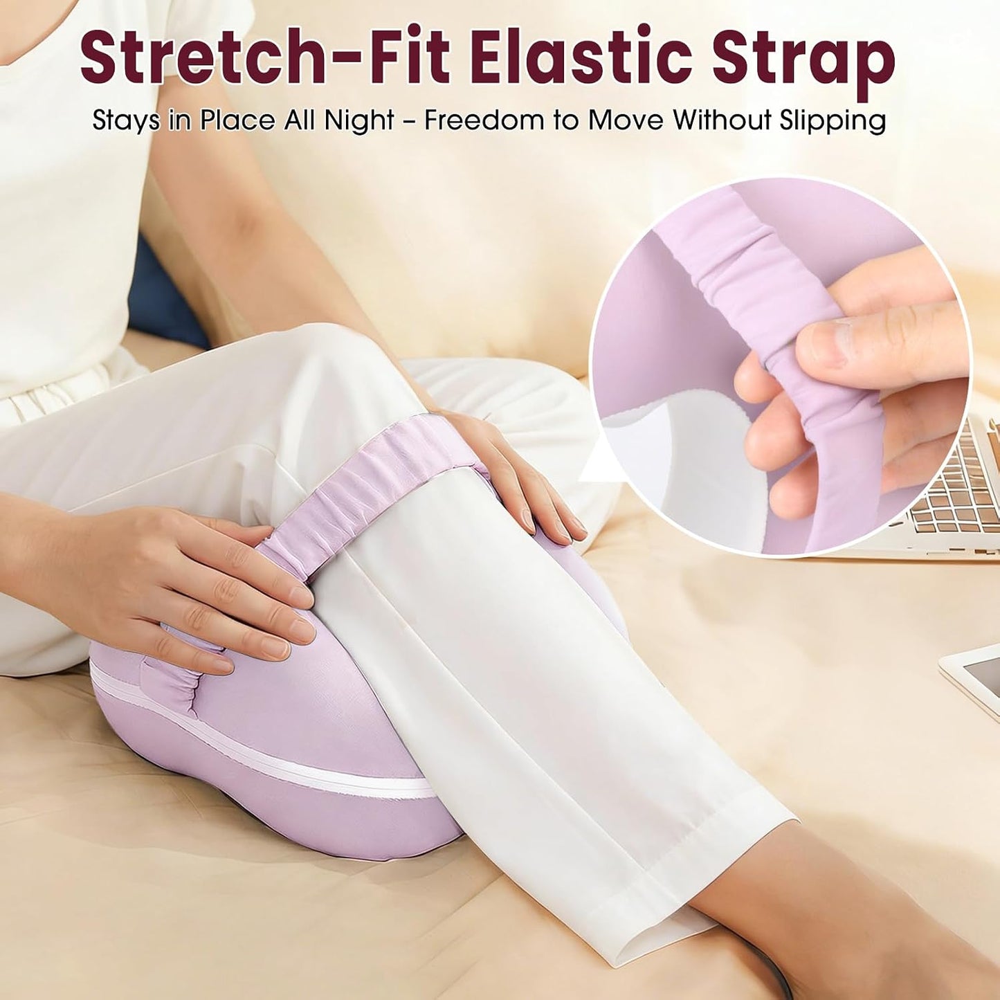 Memory Foam Knee Pillow for Side Sleepers, Supportive Leg Pillow with Heart Cutout Design and Adjustable Strap, Contoured Between Knees Pillow for Side Sleeping, Alignment Support, Gray