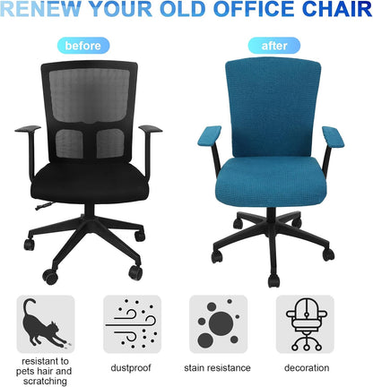 Tallew 4 Pcs Office Chair Covers Set Computer Universal Protective Stretchable Chair Seat Covers Desk Armrest Slipcovers Pads Office Cushion Backrest for Rotating (XL,Silver Gray)