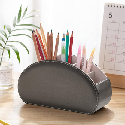 Remote Control Holders Organizer Box with 5 Compartment PU Leather Caddy | Multi-functional Office Desk Storage Caddy Store Tv Remote for Media Player,Brush,Pencil,Glassees&Office Supplies