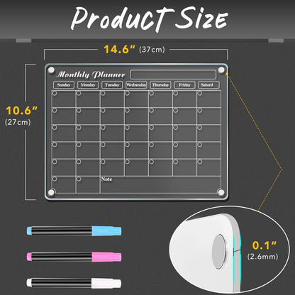 DIYMAG Magnetic Calendar, Fridge Magnets for Whiteboard 4 PCS Dry Erase | Clear Monthly Weekly Daily Memo Acrylic Planning Boards Apartment Essentials for Refrigerator