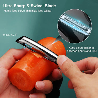 SUCCFLY Stainless Steel Vegetable Peeler Set, Premium Veggie Fruit Peeler | Ultra Sharp Potato Apple Carrot Peelers, Rotary Serrated 420J2 Blade, Thicken Non-Slip Ergonomic Handle, 5-Year Warranty