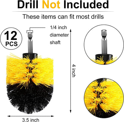 Drill Brush Nylon Drill Brush Attachment Electric Power Scrubber Scrub Brush Multi Purpose Cleaning Supplies for Drill Bathroom Surfaces Tub Grout Shower Kitchen Tile Auto Car (Yellow, 12 Pcs)