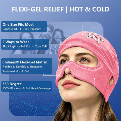 Migraine Relief Cap with Slide-Up Eye Mask, Headache Relief Ice Hat